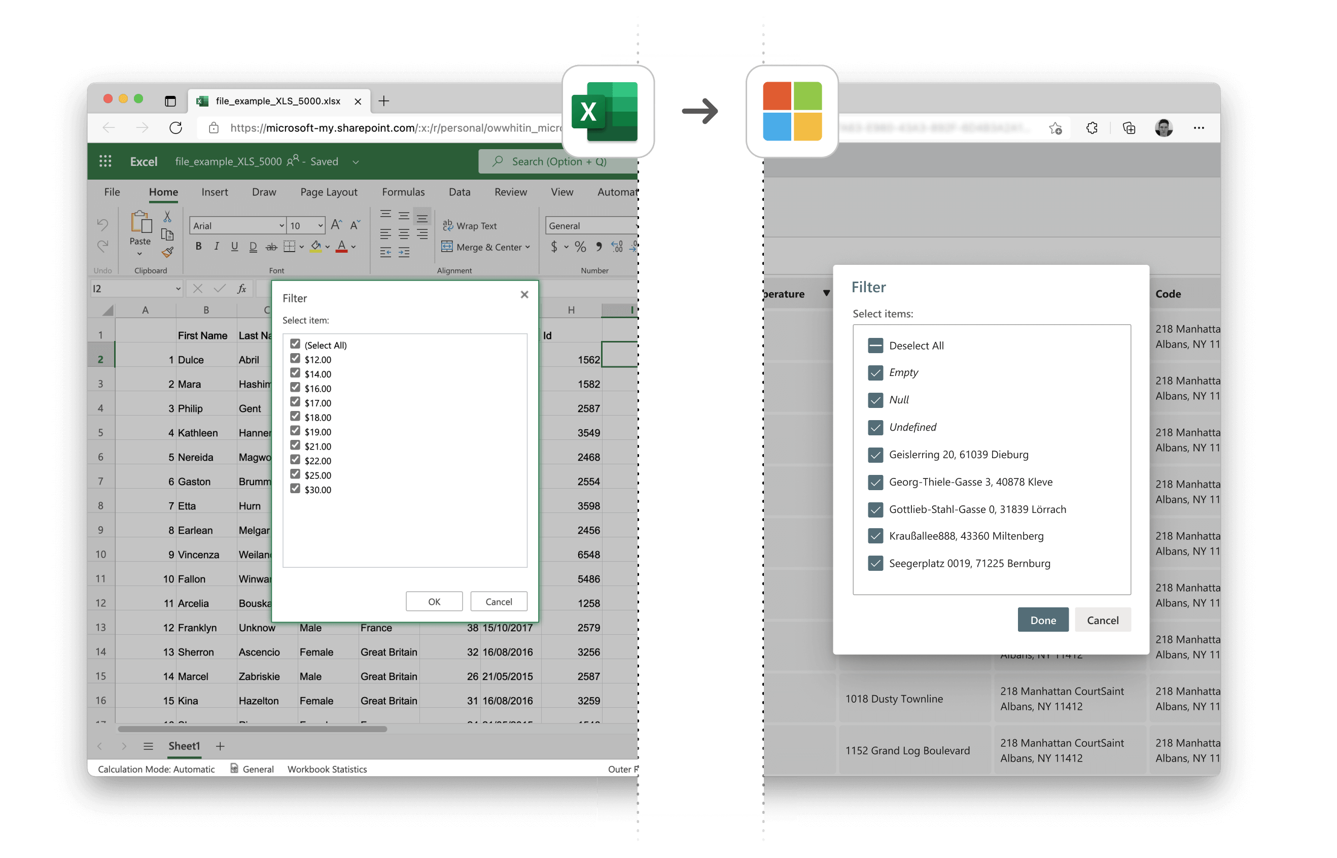 filtering in excel versus our product